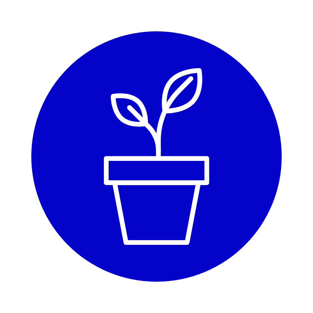 Blue circle with pot plant icon